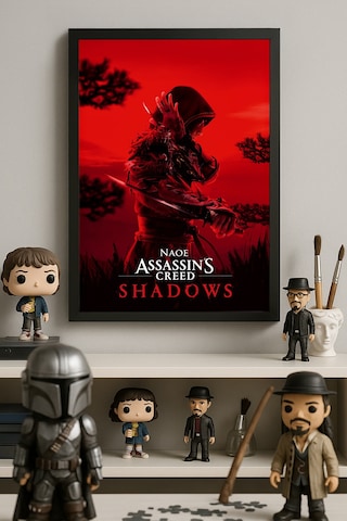 Assassin's Creed Shadows Siyah Ahşap Çerçeveli Poster, Dekoratif Oyun Duvar Tablosu