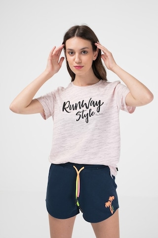 Brz Collection Pembe Renk Siyah Kırçıllı Kadın Kısa Kollu T-Shir Pembe