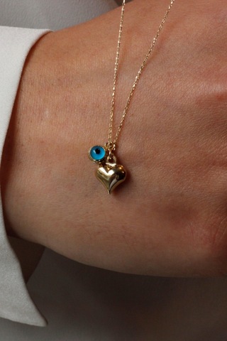 Diamine Altın Nazar Boncuklu Kalp Kolye