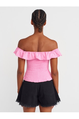 Dilvin 31902 Omuzları Açık Fırfırlı Top-pembe Pembe