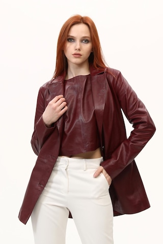 Leatinn Bordo Kadın Blazer Deri Ceket