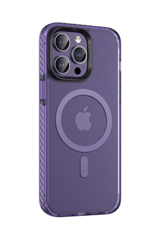 Apple Uyumlu iPhone 14 Pro Kılıf Mat Arka Yüzey Wireless Şarj Özellikli Zore Locik Kapak Derin Mor
