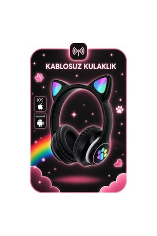 Bluetooth Kulaklık Kulak Üstü Kedi Tasarımlı Kablosuz Kulaklık Hd90
