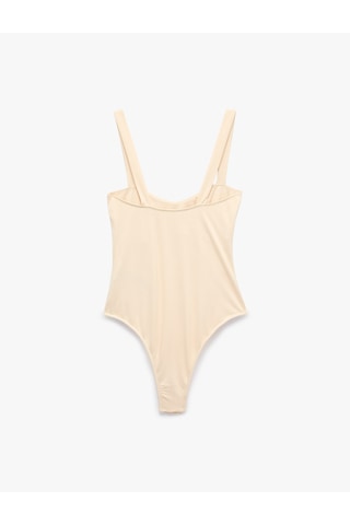 Koton Viskon Slim Fit Kalp Yaka Kalın Askılı Bodysuit Bej 6sak10401ek Ekru