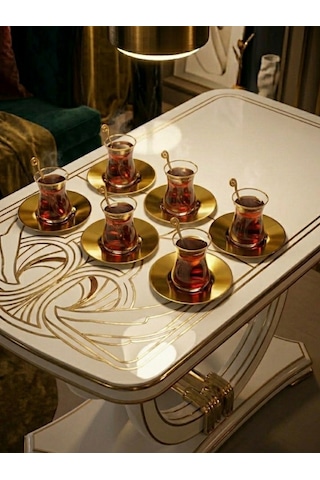 Mucit Home Paslanmaz Çelik Gold Çay Tabağı Seti 6 Adet - Bayramlık Servis Seti