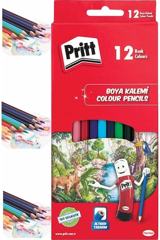 Kuru Boya Kalemi 12 Renk Karton Kutu 1 Paket Pritt 12 Li Kuruboya Tam Boy Renkli Kalem Kaliteli Yumuşak Uçlu Canlı Renk Çok Renkli