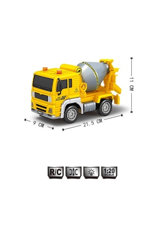 Pilli Işıklı Sesli 1:20 Ölçek Kumandalı Eğitici Çocuk Oyuncak Rc Çimento Kamyonu