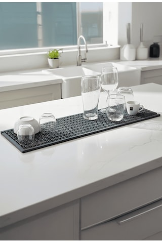 Zq Polimer 60x16 Cm Kauçuk Bar Mat, Bulaşık Kurutma Matı, Tencere Altlığı, Cam Kenarı Saksı Altlığı Siyah