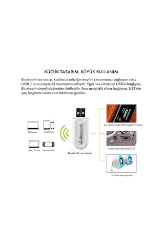 Tr Usb Aux Çift Çıkışlı Bluetooth Ses Alıcısı - Araç İçi Ve Ev Teybi Kablosuz Aparat -al5810