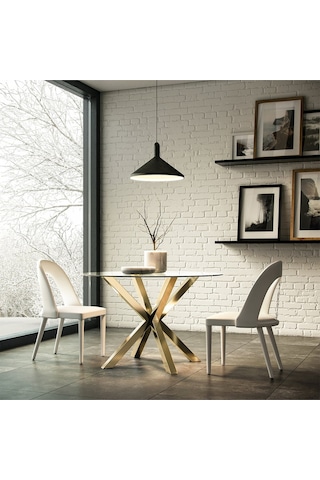 Erika Gold Metal & Cam Yuvarlak Yemek Masası