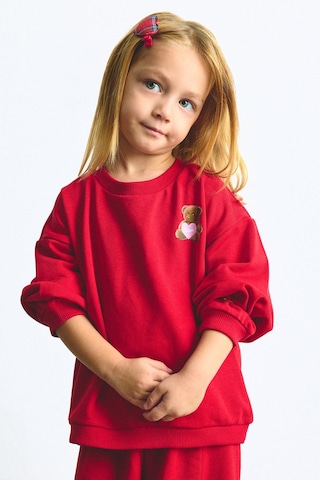 Defacto Bisiklet Yaka Ayıcık Aplikeli Sweatshirt Kız Bebek I1716a526aurd70 Kırmızı-rd70