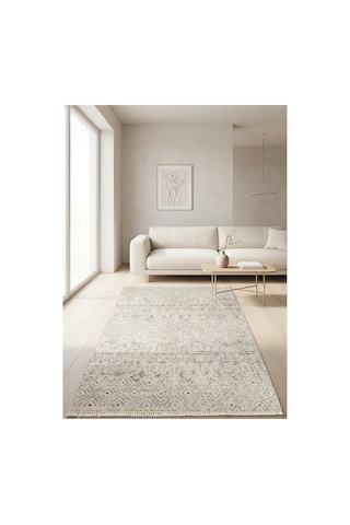 Classi Soft İnce Saten Bambu Halı Kaymaz Taban Yıkanabilir Modern Salon Mutfak Koridor Halısı Krem