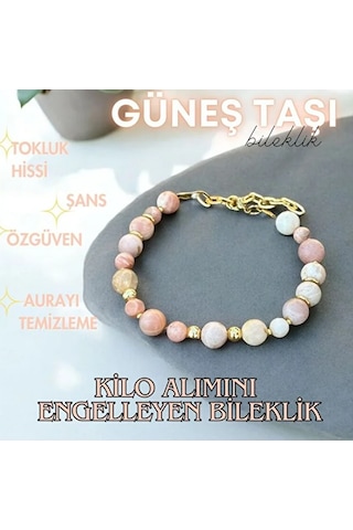 Güneş Taşı Gerçek Doğal Taş Bileklik Pembe