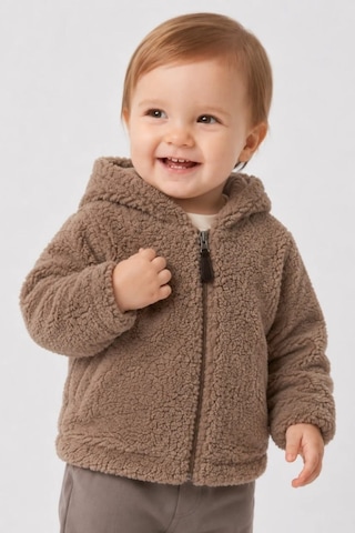 Wofim Kids Bebek Kapüşonlu Peluş Mont Kahverengi