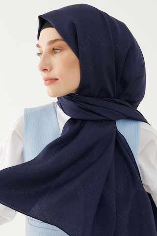 Mirsoy Scarf Halka Desen Parlak Jakar Şal - Lacivert Lacivert