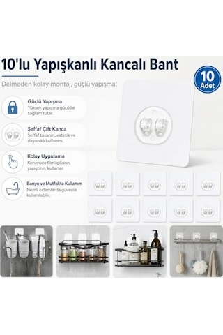 10 Lu Güçlü Kendinden Yapışkanlı Kancalar, Köşe Rafı Banyo Rafı Duş Rafı Kancası, Su Geçirmez Askı Raf Tu Genel