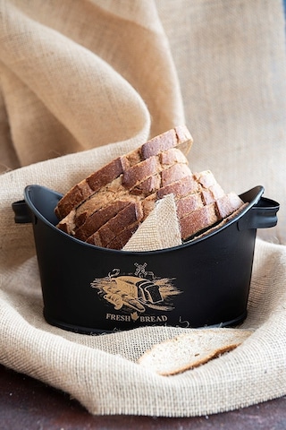 Toptanfoni 3'lü Set Metal Kapaklı Ekmeklik Sunumluk Metal Tepsi Ve Sofra Ekmeklik Siyah Siyah