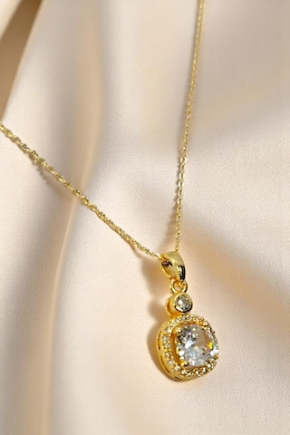 Zirkon Taşlı Baget Çelik Gold Renk Kadın Kolye Gold