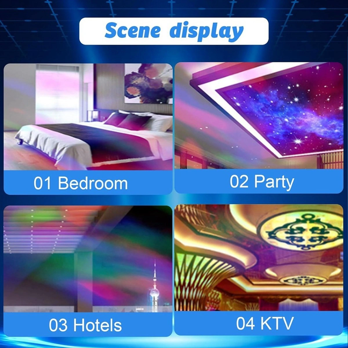 Xurunkeji Kuzey Işıkları Projektörü, 2'si 1 Arada Kuzey Işıkları Ve Okyanus Dalgaları Projektörü, Aurora Işıkları Projektörü, Gece Lambası Projektörü Siyah