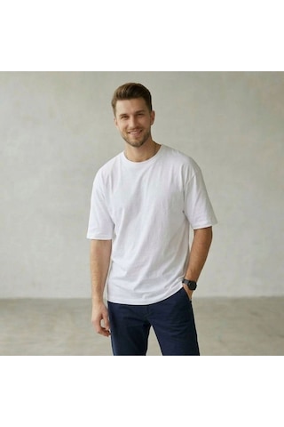Erkek Basic Oversize Tişört Beyaz