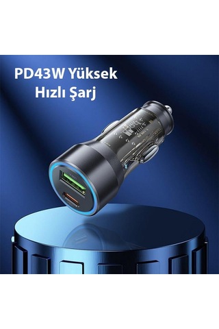 Hoco Nz12a Action Pd43w Usb + Type-c Hızlı Şarj Araç Çakmaklı Şarj Aleti Turuncu