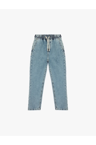 Koton Pamuklu Beli Bağcıklı Oversize Denim Jogger Pantolon Lıght Indıgo 6skb40025td Açık Mavi