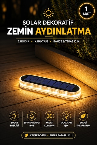 1 Adet Solar Güneş Enerjili Premium Kalite, 30 Led'li Dekoratif Zemin, Bahçe Ve Peyzaj Aydınlatma Ip68 Su Geçirmez, Sarı Işık