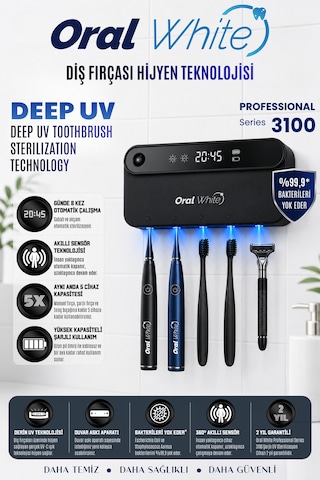 Oral White Professional Series 3100 Gerçek Uv-c Diş Fırçası Sterilizasyon Cihazı - Akıllı Sensörlü Siyah