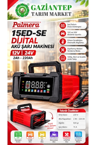 Palmera 15ed-se Dijital Akü Şarj Makinesi 12v-24v 15ah