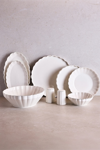 İstanbul Platin 29 Parça 6 Kişilik Porselen Yemek Takımı Beyaz Beyaz