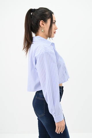 Koza Butik Kadın Çizgili Mavi Crop Gömlek 1738-24 001