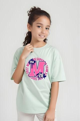 Panios Kids M 28 Baskılı Kız Çocuk Kısa Kollu T-shirt Mint Yeşili