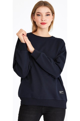 Comeor Kadın Lacivert Basic Bisiklet Yaka Regular Fit Rahat Sweatshirt 001