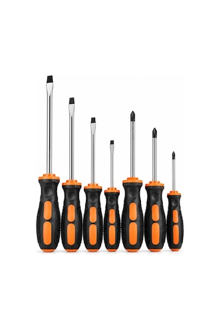 7 Parça Ergonomik Tornavida Seti 4 Düz Ve 3 Yıldız Uçlu Farklı Boy Tornavidalar