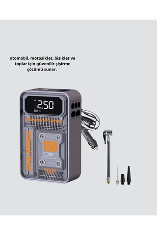 Bfs Taşınabilir Kablosuz Hava Pompası 150 Psı Güçlü Basınç Ve 6000mah Şarjlı