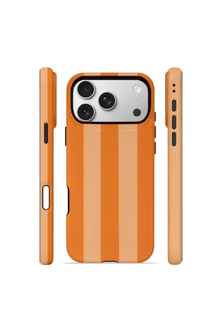 Apple iPhone Uyumlu 17 Pro Vorian Çift Katmanlı Magsafe Kılıf Orange Cream Stripe