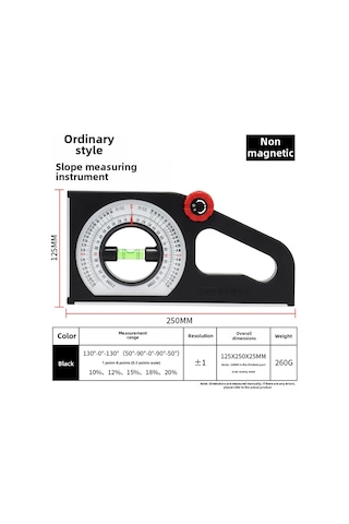 Hangfox Cassilo Geniş Kullanımlı İnşaat Eğim Ölçer, Metal Yüzeyler İçin Manyetik Özellikli, Hassas Açı Ve Eğim Ölçümü Araci Siyah, Manyetik Yok