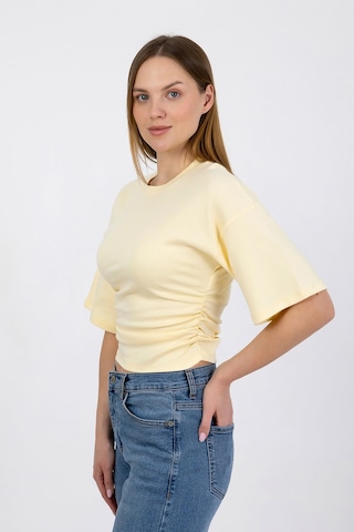 Hdm Kadın Sarı Yanları Büzgülü Kısa Kol T-shirt - H6085