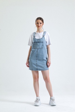 Shevega Kadın Mavi Kanguru Cep Bahçevan Kot Elbise Mavi