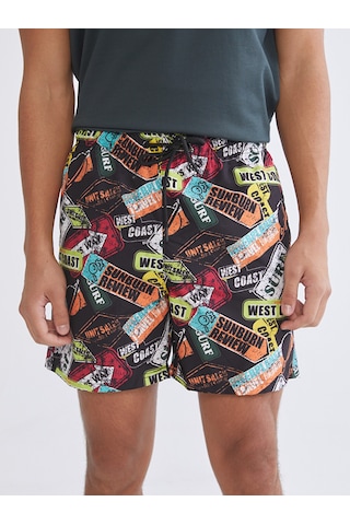 Lcw Swımwear Siyah Kısa Boy Desenli Erkek Deniz Şortu