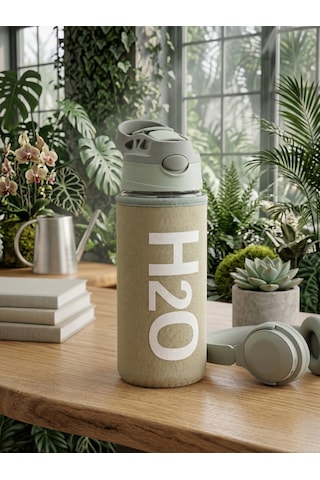 H2o Kılıflı Pipetli Cam Matara 500 Ml Gri