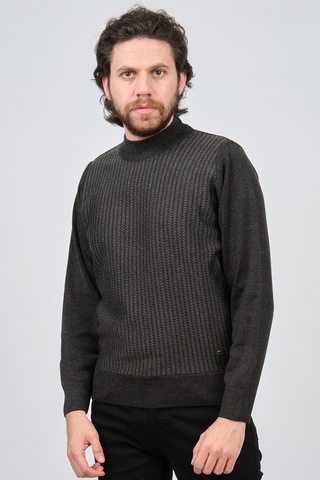 Çizgi Triko Erkek Yarım Balıkçı Çizgi Desenli Kazak 42564234 Koyu Koyu Gri