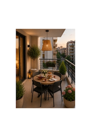 Çam 4 Kişilik Minderli Balkon Takımı, Balkon Masası, Balkon Sandalyesi, Yuvarlak Masa, Yemek Masası, Mutfak Masa Sandalye Takımı, 4 Sandalye 1 Masa Çam/siyah-siyah