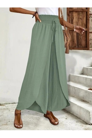 Valensdesign Kadın Beli Lastikli Bağcıklı Önü Asimetrik Detaylı Aerobin Pantolon Yeşil