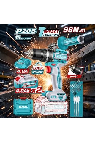 Total Tıdlı209686e Lı-ıon Akülü Kömürsüz Darbeli Matkap 96nm Yüksek Tork Gücü Çelik Mandren Güçlü Motor