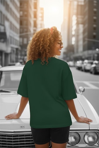 Mily Kadın Oversize Basic Bisiklet Yaka Pamuklu T-shirt Rahat Kesim Unisex Sevgili Kombini Yesıl