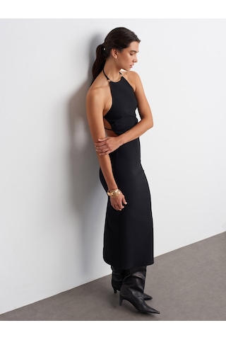 Dilvin 91518 Halter Yaka Midi Elbise-siyah Siyah