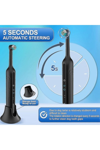 Köpek Diş Fırçalama Seti,köpekler İçin Sonic Elektrikli Diş Fırçası,plak Ve Tartar Temizleyici,3 Fırça Başlığı Siyah G
