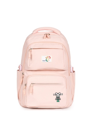 Modern Ve Fonksiyonel Tasarım Çok Gözlü, Şık Okul Sırt Çantası - Pembe Pembe