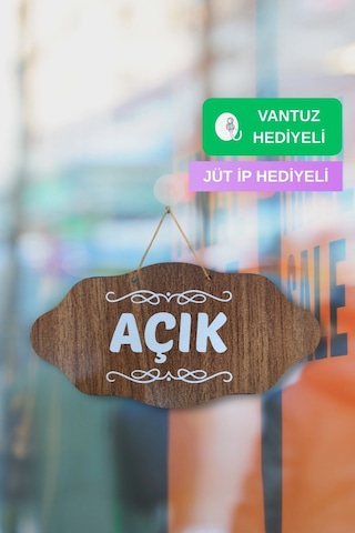 Dekoratif Açık-kapalı Tabelası Jüt İp Ve Vantuz Hediyeli - Ceviz